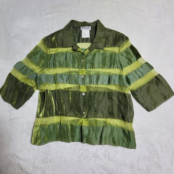 Olsen Blouse Linen Nylon Blend Striped Top Sparkly Shiny - Picture 5 of 12